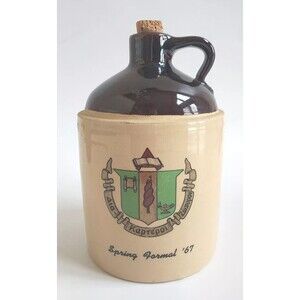 Vintage 1967 Delta Zeta Sorority Spring Formal 7" Stoneware Crock Jug W/Cork